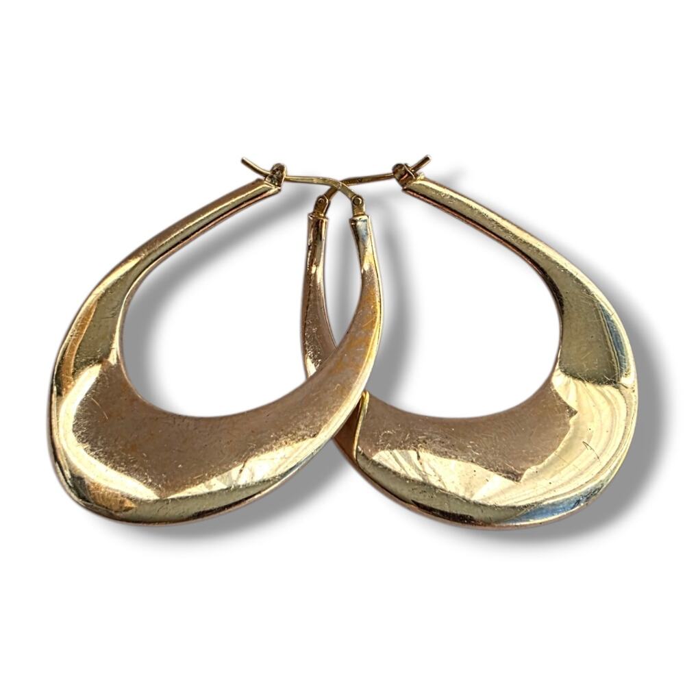 Vintage Italy 925 Sterling Silver Vermeil Gold-plated Large Hoop Earrings